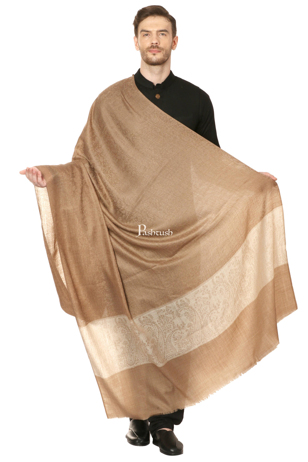 Pashtush India Mens Shawls Gents Shawl Pashtush Mens Woven Jacquard Shawl, Extra Fine Wool, Soft And Warm