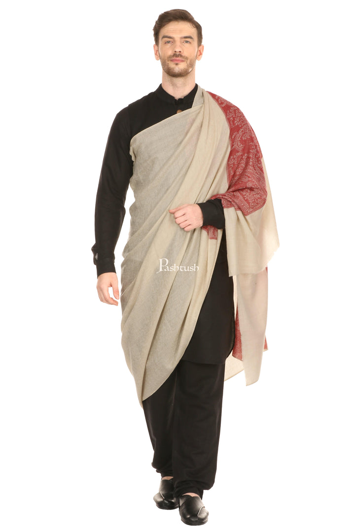 Pashtush India Mens Shawls Gents Shawl Pashtush Mens Woven Jacquard Shawl, Fine Wool, Extra Soft And Warm