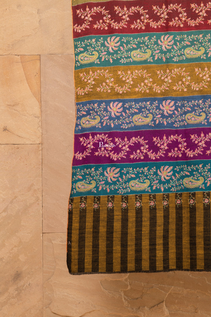 Pashtush Shawl Store Womens Shawls Pashtush Multicolour Khateras Sozni Pure Pashmina Jama, A Kashmiri Heritage Collectible