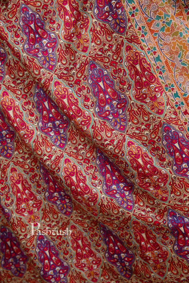 Pashtush India Womens Shawls Pashtush Pashmina Shawl , Hand Embroidered Multicoloured Jama Jaal, Handmade Kashmiri Embroidery