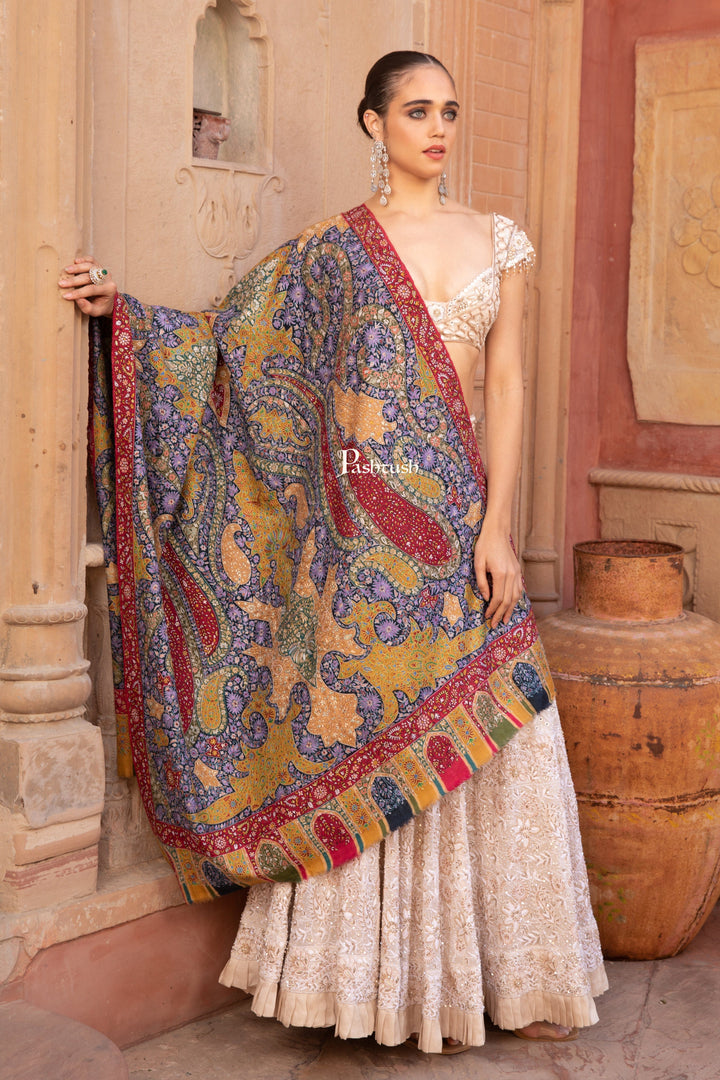 Pashtush India Womens Shawls Pashtush Pashmina Shawl, Kalamkari Hand Embroidery, Hand Painted, Multicoloured