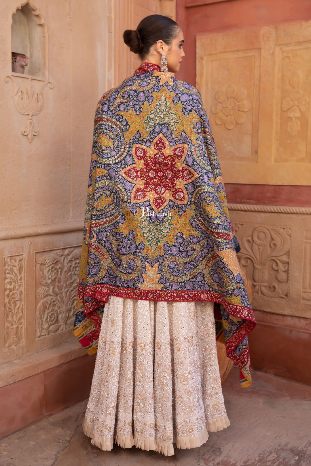 Pashtush India Womens Shawls Pashtush Pashmina Shawl, Kalamkari Hand Embroidery, Hand Painted, Multicoloured