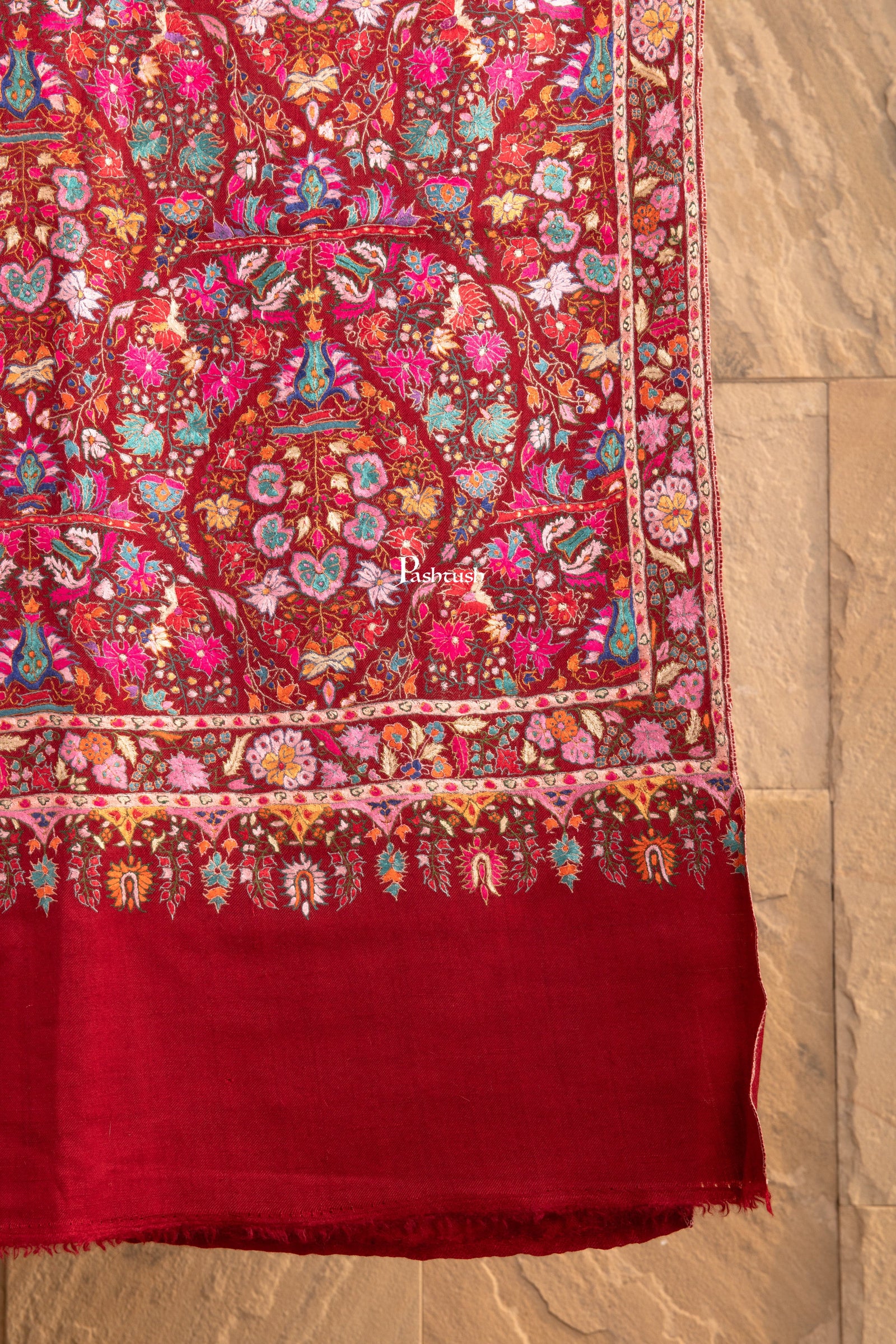Pashtush Pure Pashmina embroidery detail (SKU: 231079)