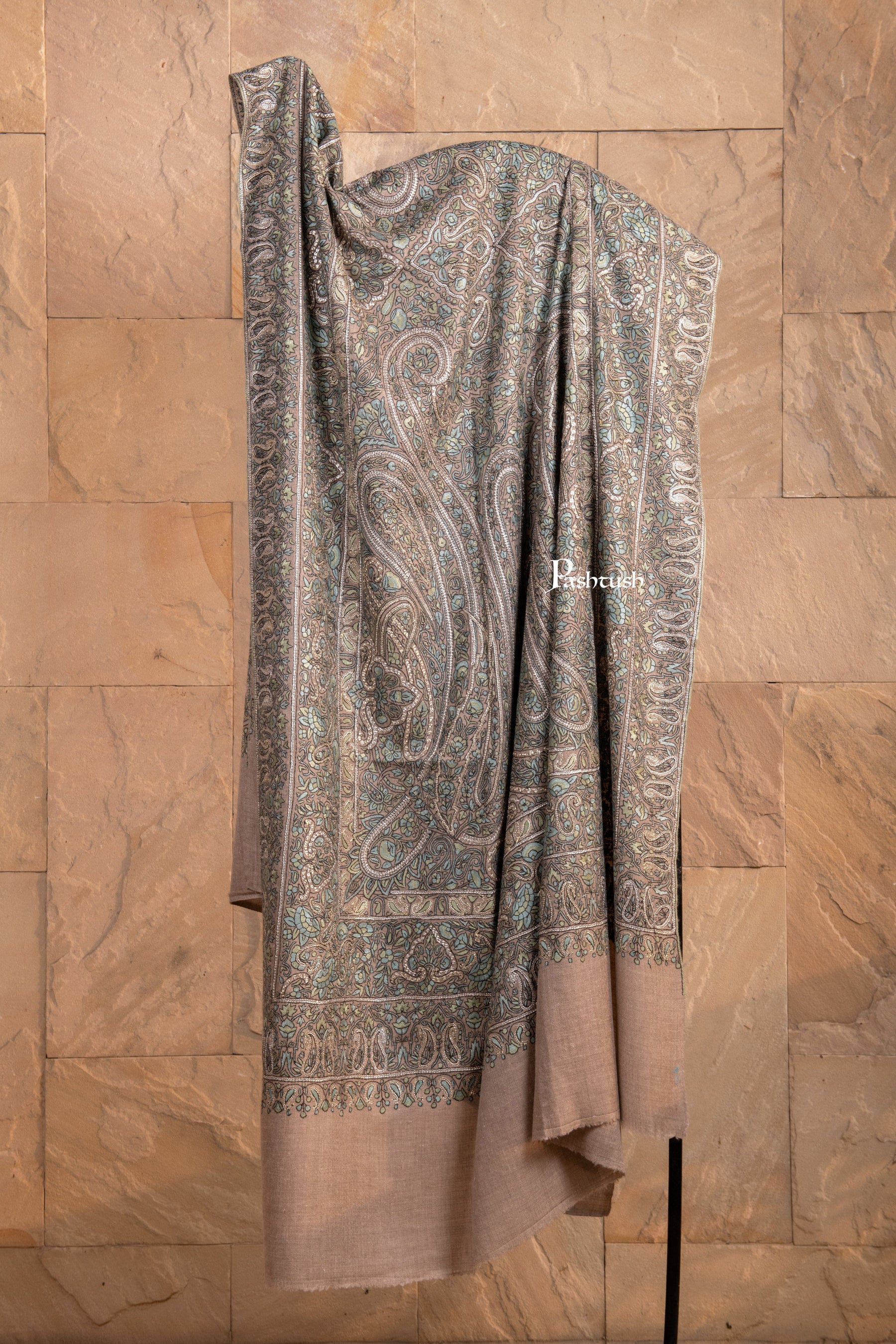 Pashtush Pure Pashmina Zari Jama masterpiece (SKU: 231090)