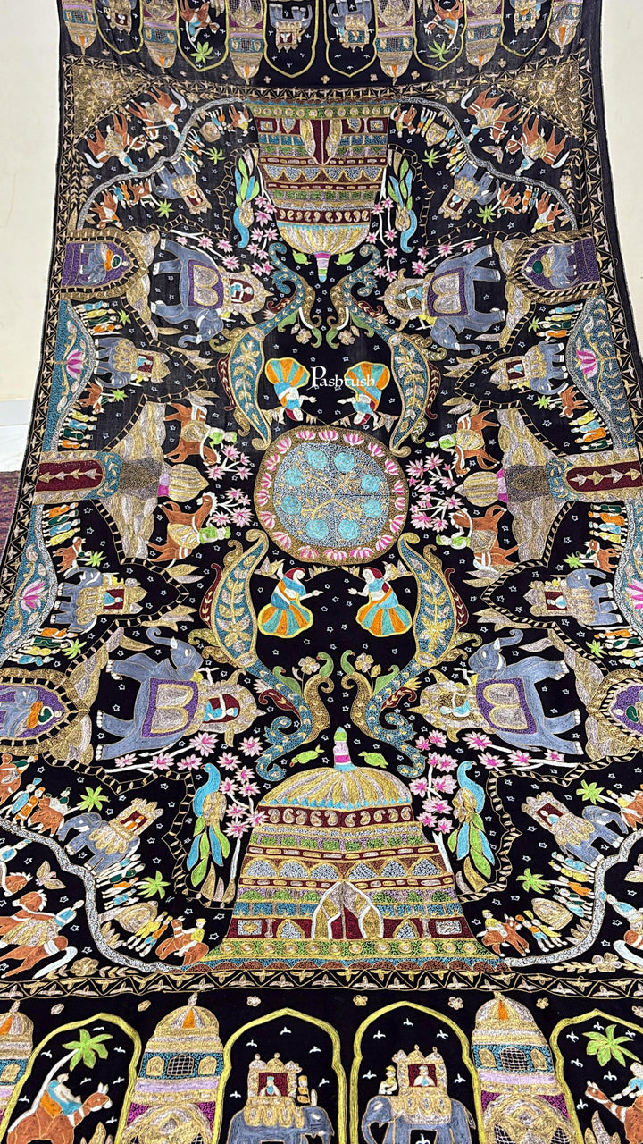 Pashtush Shawl Store Mens Shawls Gents Shawl Pashtush Pure Pashmina Shawl for Men, Raj Darbar, Hand Embroidery, Hand Woven, Black