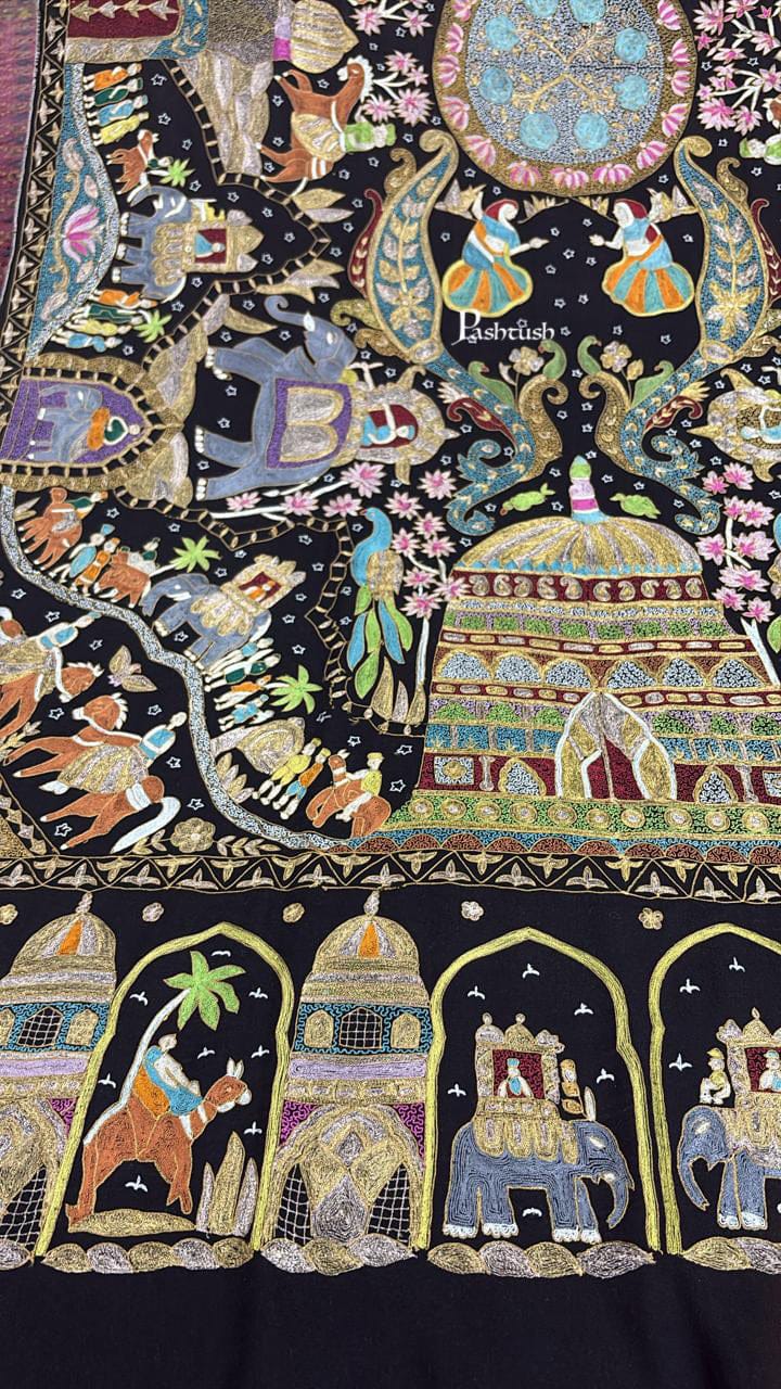 Pashtush Shawl Store Mens Shawls Gents Shawl Pashtush Pure Pashmina Shawl for Men, Raj Darbar, Hand Embroidery, Hand Woven, Black