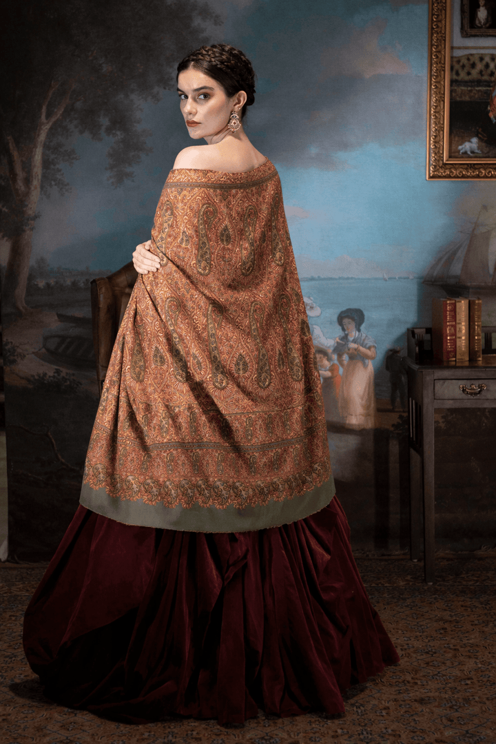 Pashtush India Womens Shawls Pashtush Pure Pashmina Shawl for Women, Kashmiri Sozni Hand Emrbodiery, Hand Made Shawl, Olive