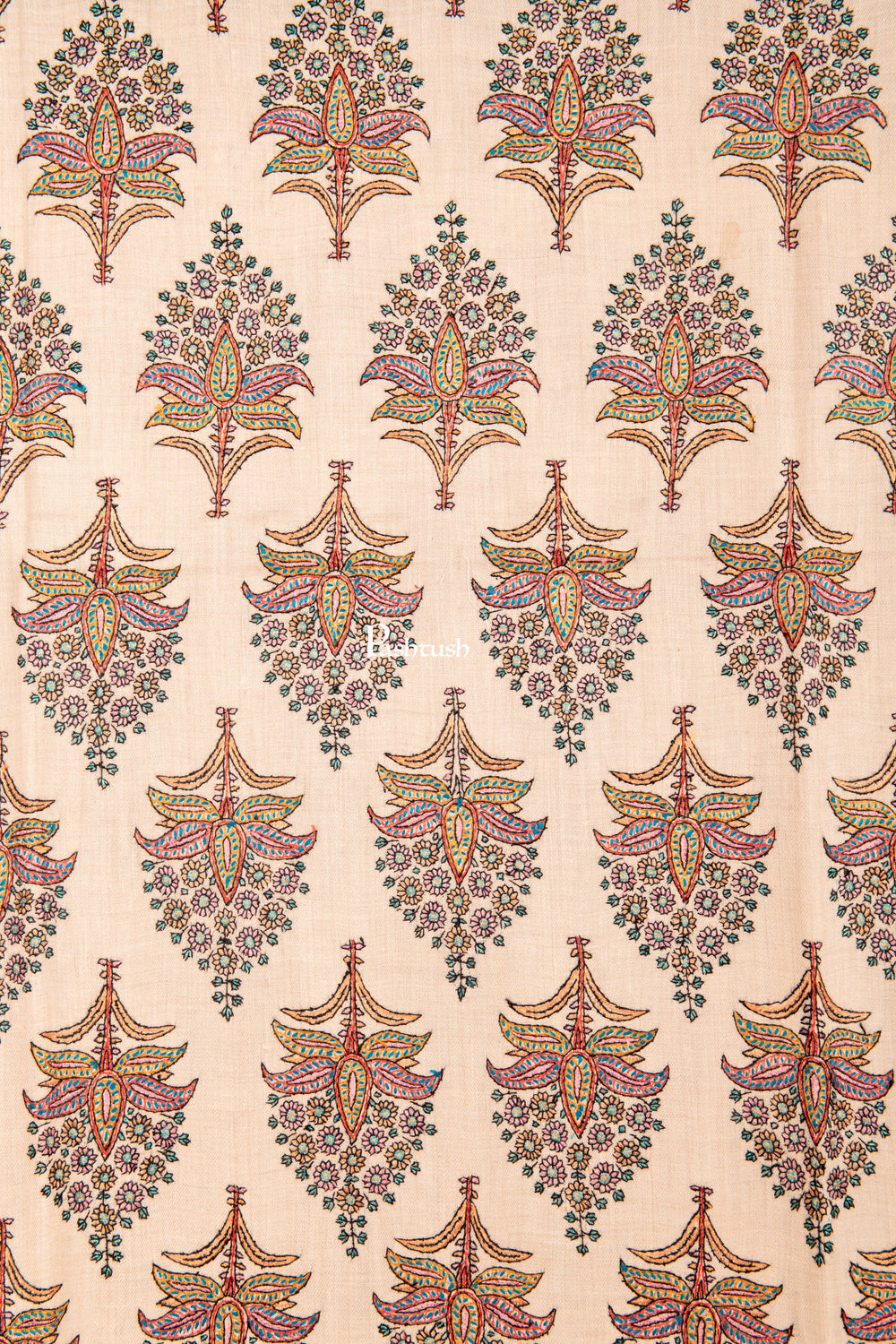 Pashtush Shawl Store Womens Shawls Pashtush Pure Pashmina Shawl, Hand Embroidery, Hand Woven, Kashmiri Chinaar Patta Embroidery, Ivory