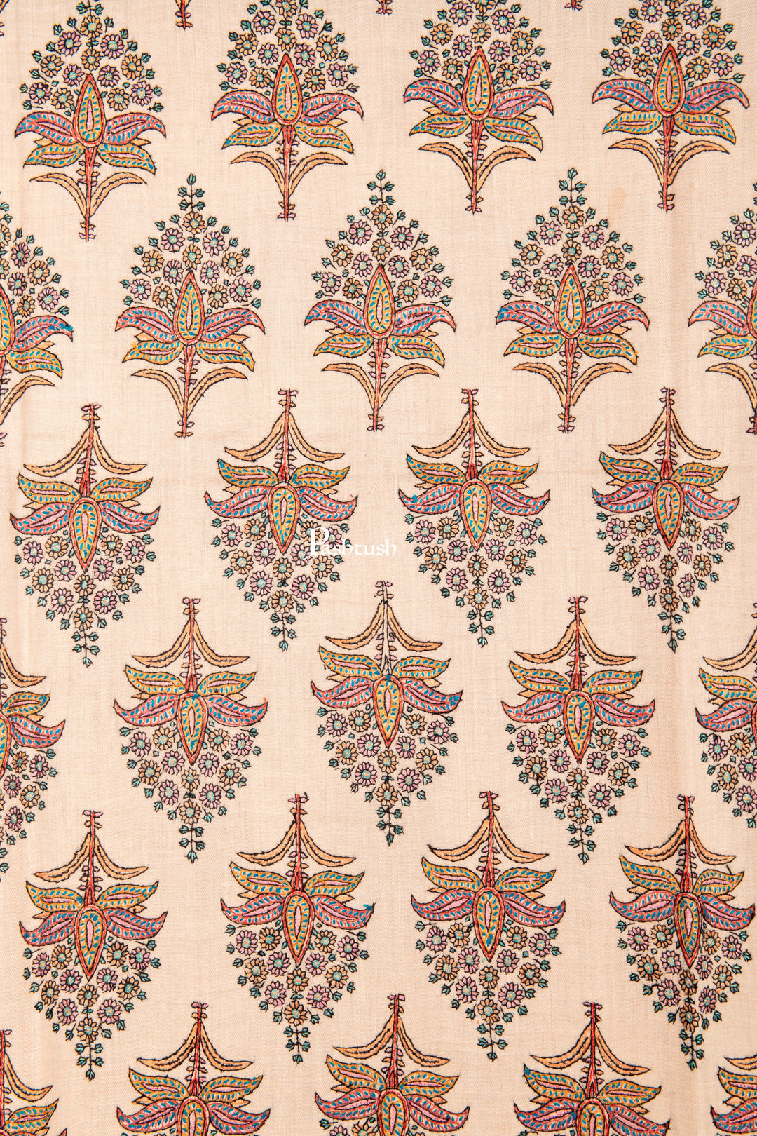 Pashtush Shawl Store Womens Shawls Pashtush Pure Pashmina Shawl, Hand Embroidery, Hand Woven, Kashmiri Chinaar Patta Embroidery, Ivory