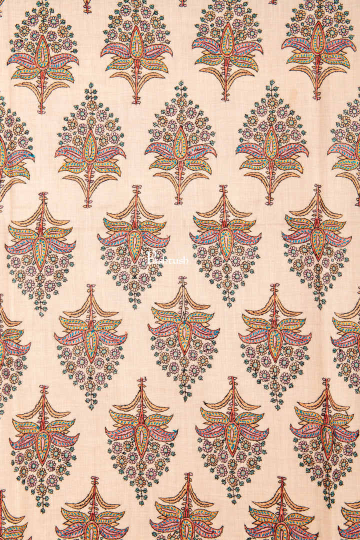 Pashtush Shawl Store Womens Shawls Pashtush Pure Pashmina Shawl, Hand Embroidery, Hand Woven, Kashmiri Chinaar Patta Embroidery, Ivory