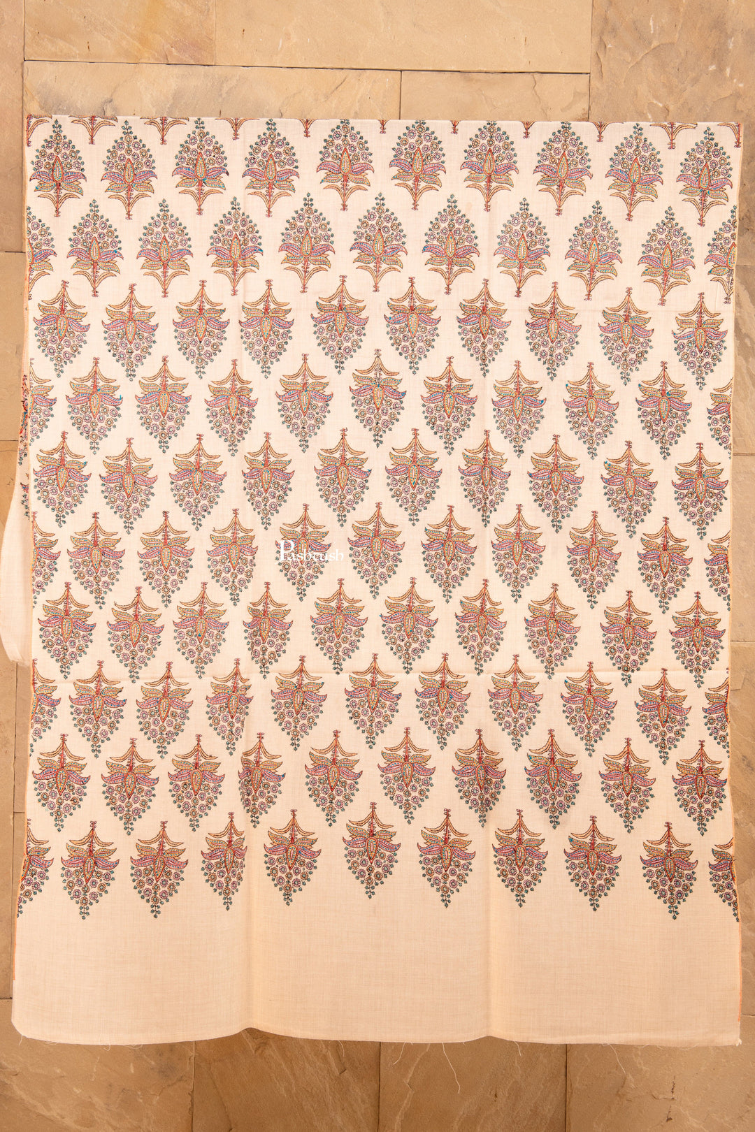 Pashtush Shawl Store Womens Shawls Pashtush Pure Pashmina Shawl, Hand Embroidery, Hand Woven, Kashmiri Chinaar Patta Embroidery, Ivory
