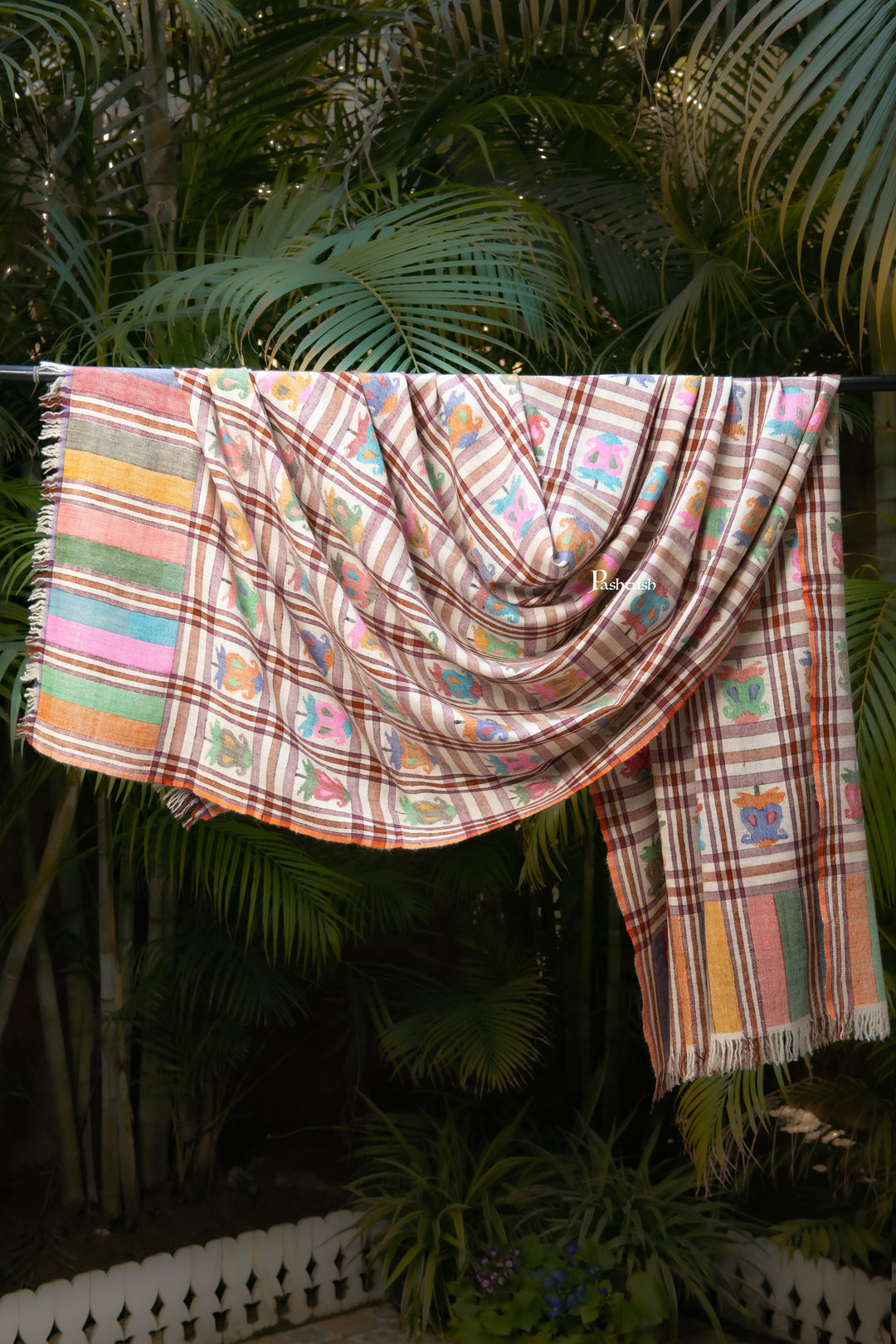Pashtush India Womens Shawls Pashtush  Pure Pashmina Shawl, Hand Woven Kaani Design, Multicoloured