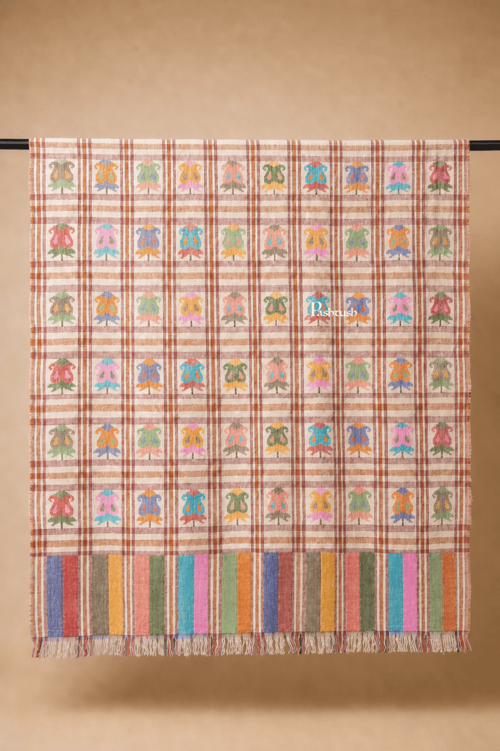 Pashtush India Womens Shawls Pashtush  Pure Pashmina Shawl, Hand Woven Kaani Design, Multicoloured