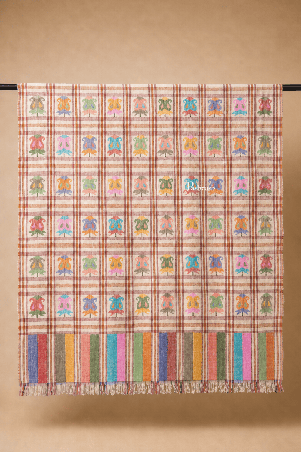 Pashtush India Womens Shawls Pashtush  Pure Pashmina Shawl, Hand Woven Kaani Design, Multicoloured