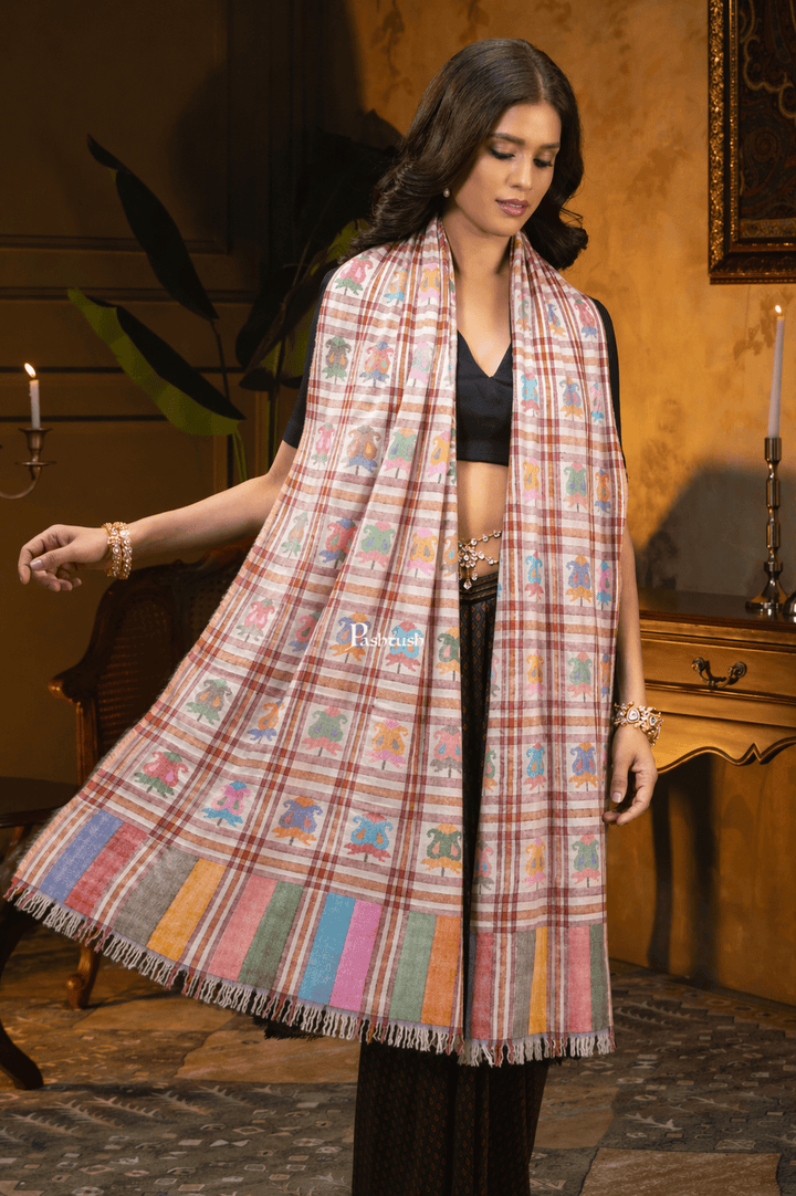 Pashtush India Womens Shawls Pashtush  Pure Pashmina Shawl, Hand Woven Kaani Design, Multicoloured