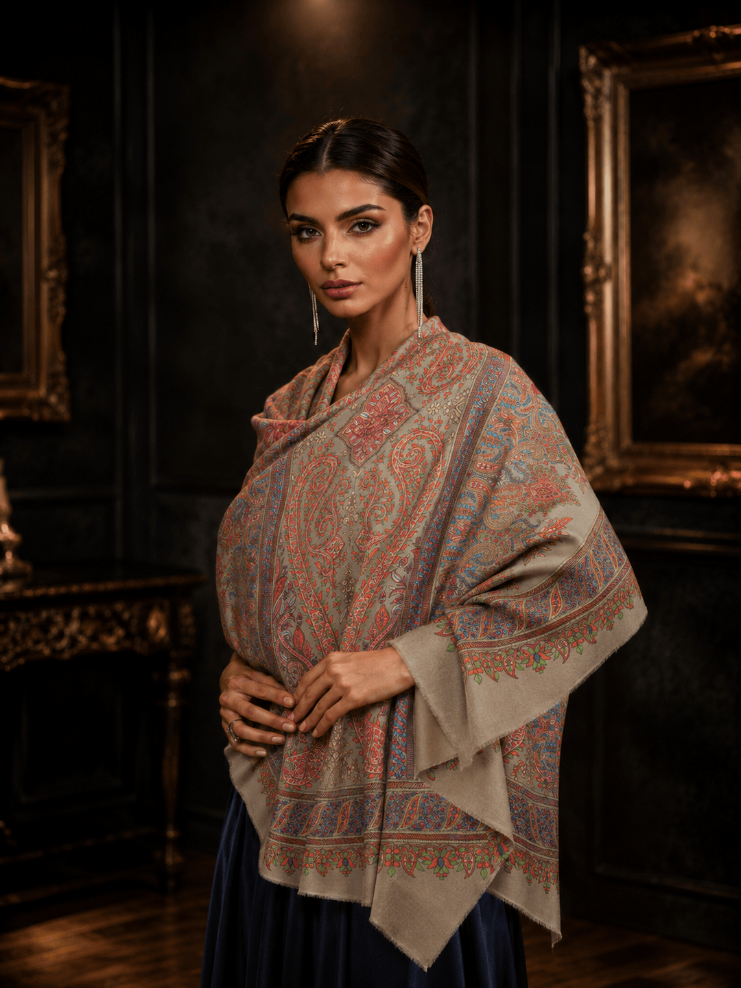 Pashtush India Womens Shawls Pashtush  Pure Pashmina Shawl, Sozni Hand Embroidery, Hand Woven Design, Beige