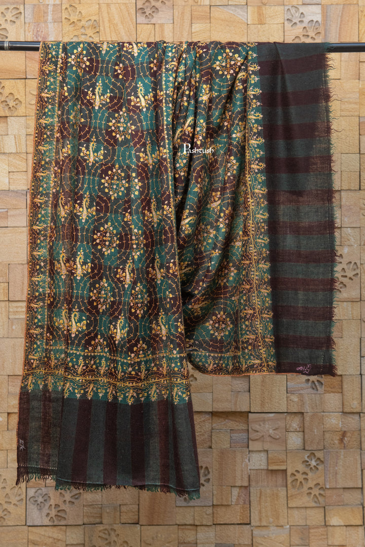 Pashtush India Womens Shawls Pashtush  Pure Pashmina Shawl, Sozni Hand Embroidery, Hand Woven Design, Black