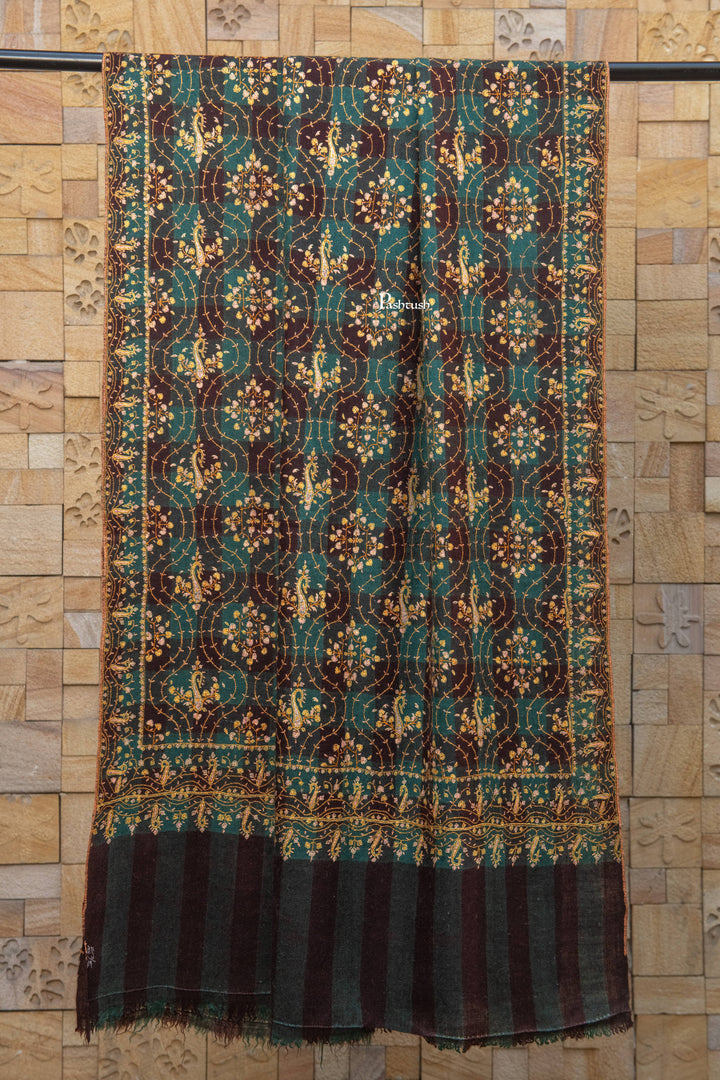 Pashtush India Womens Shawls Pashtush  Pure Pashmina Shawl, Sozni Hand Embroidery, Hand Woven Design, Black