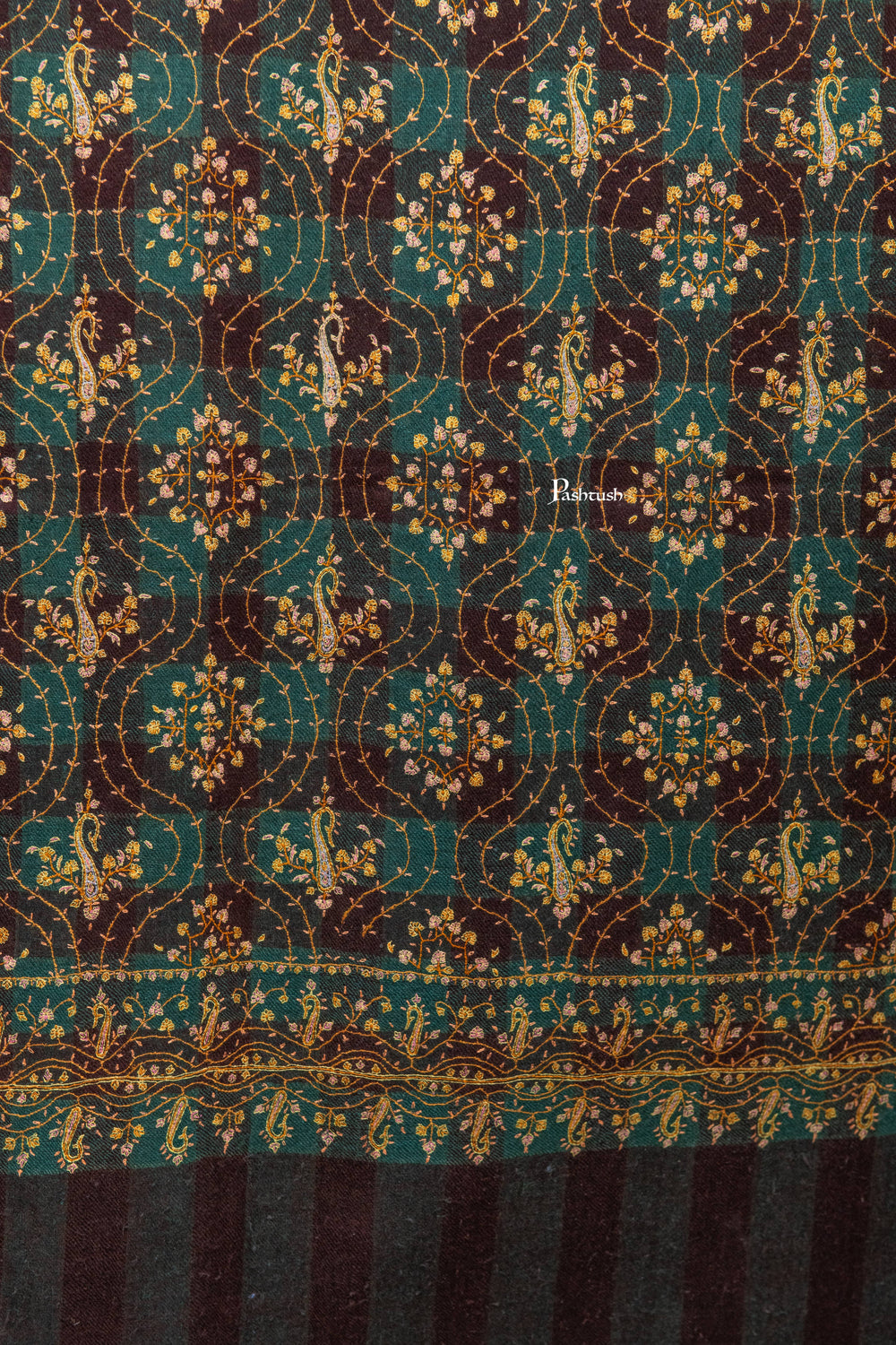 Pashtush India Womens Shawls Pashtush  Pure Pashmina Shawl, Sozni Hand Embroidery, Hand Woven Design, Black