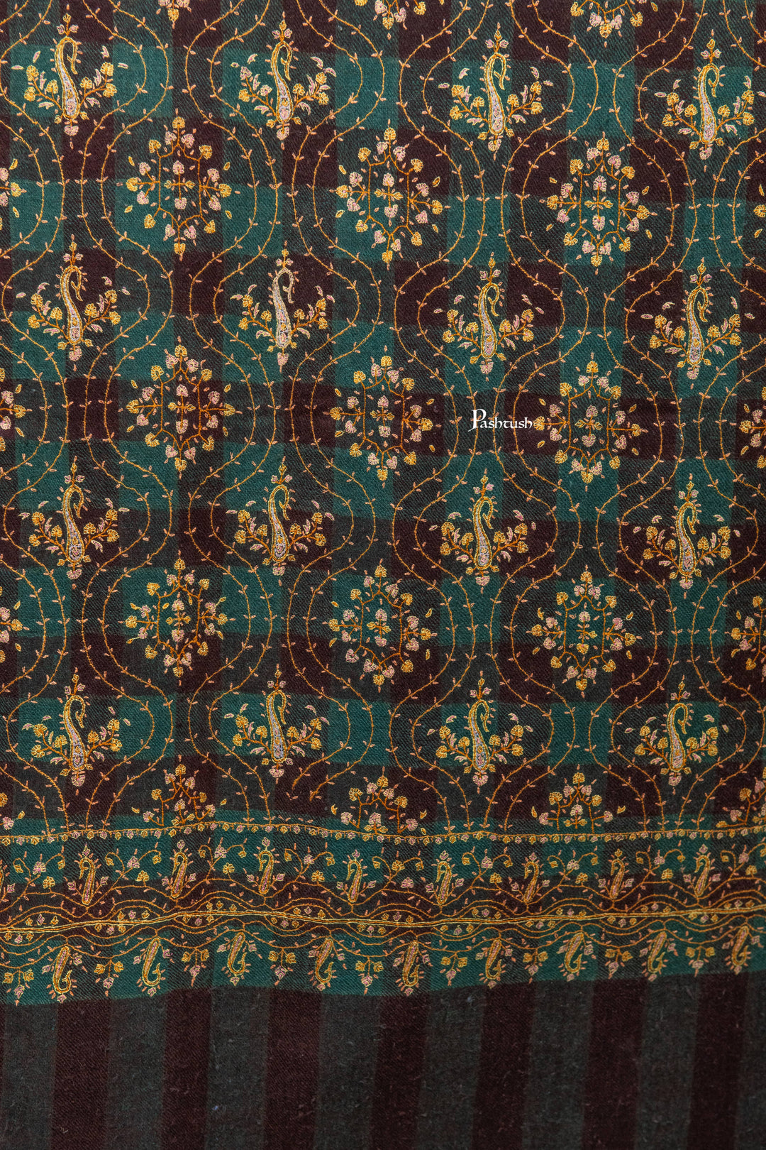 Pashtush India Womens Shawls Pashtush  Pure Pashmina Shawl, Sozni Hand Embroidery, Hand Woven Design, Black