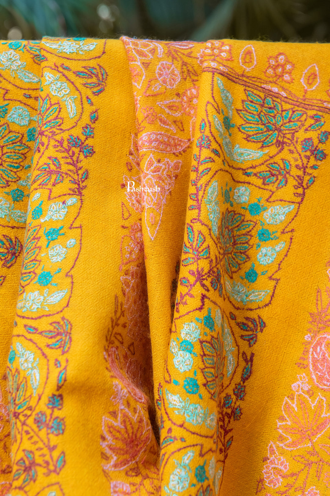 Pashtush India Womens Shawls Pashtush  Pure Pashmina Shawl, Sozni Hand Embroidery, Hand Woven Design, Deep Orange