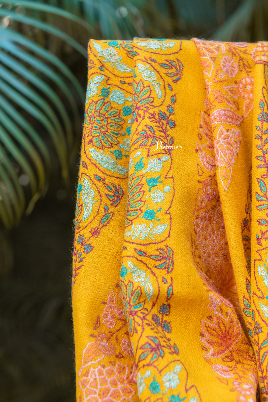 Pashtush India Womens Shawls Pashtush  Pure Pashmina Shawl, Sozni Hand Embroidery, Hand Woven Design, Deep Orange