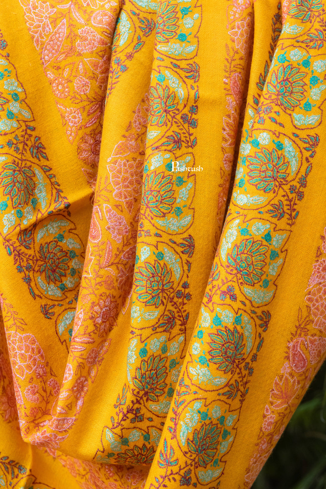 Pashtush India Womens Shawls Pashtush  Pure Pashmina Shawl, Sozni Hand Embroidery, Hand Woven Design, Deep Orange