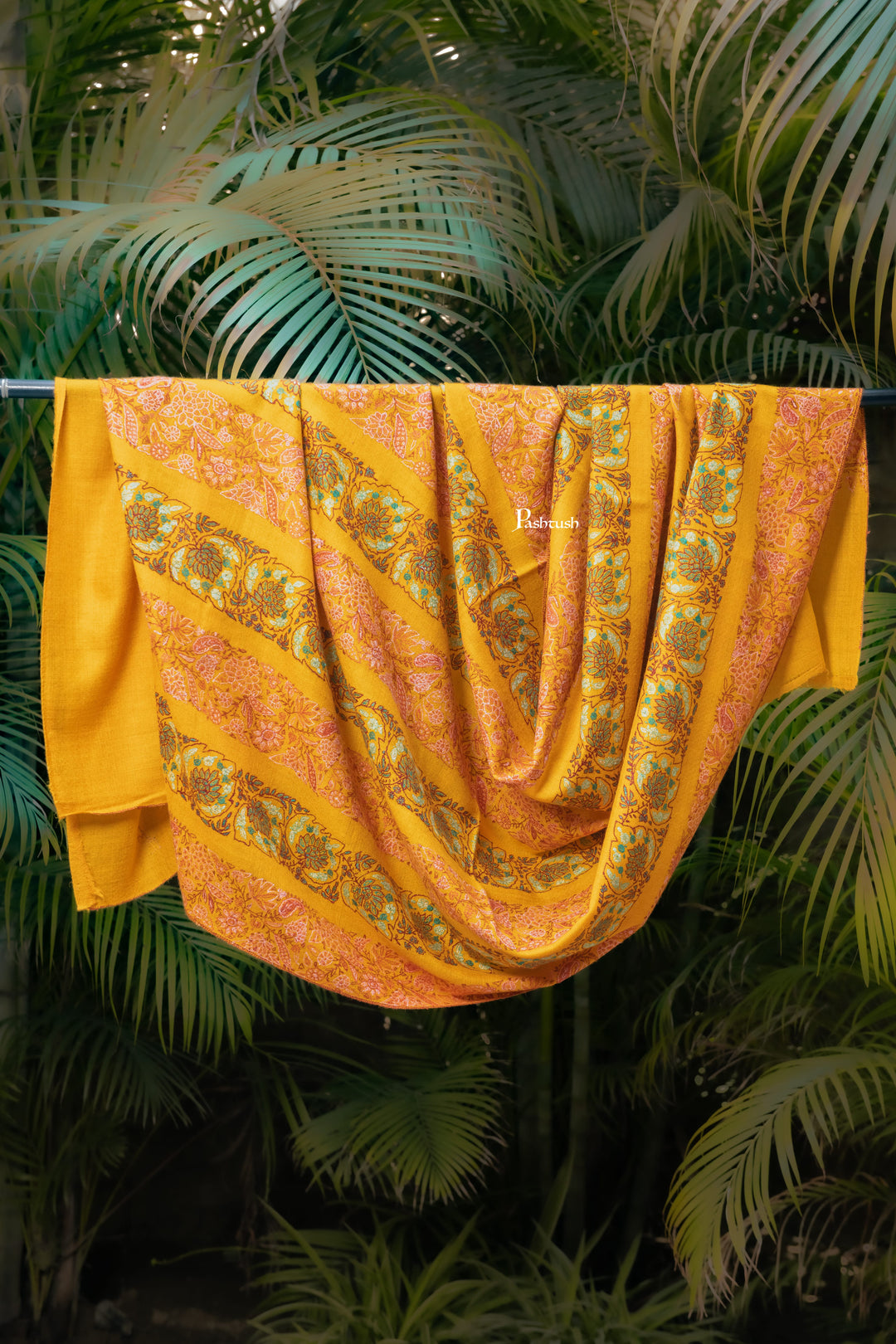 Pashtush India Womens Shawls Pashtush  Pure Pashmina Shawl, Sozni Hand Embroidery, Hand Woven Design, Deep Orange