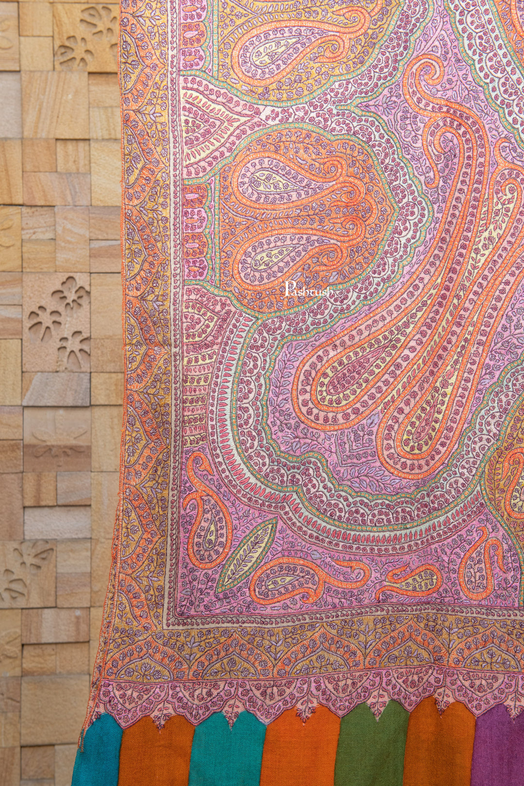 Pashtush India Womens Shawls Pashtush  Pure Pashmina Shawl, Sozni Hand Embroidery, Hand Woven, Kalamkari Design, Multicolour