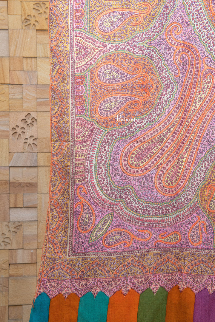 Pashtush India Womens Shawls Pashtush  Pure Pashmina Shawl, Sozni Hand Embroidery, Hand Woven, Kalamkari Design, Multicolour