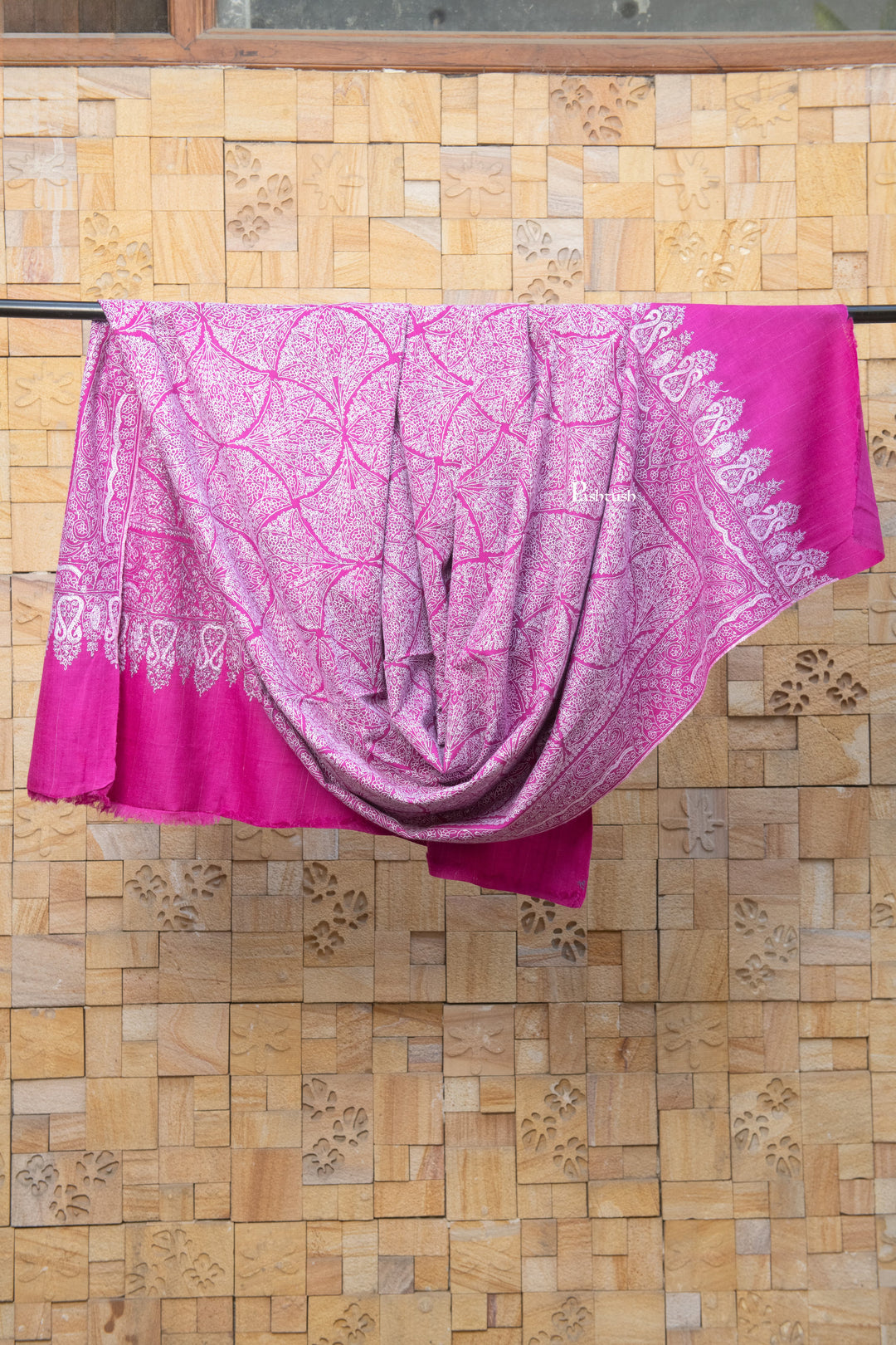 Pashtush India Womens Shawls Pashtush  Pure Pashmina Shawl, Sozni Hand Embroidery, Hand Woven, Tonal Design, Magenta