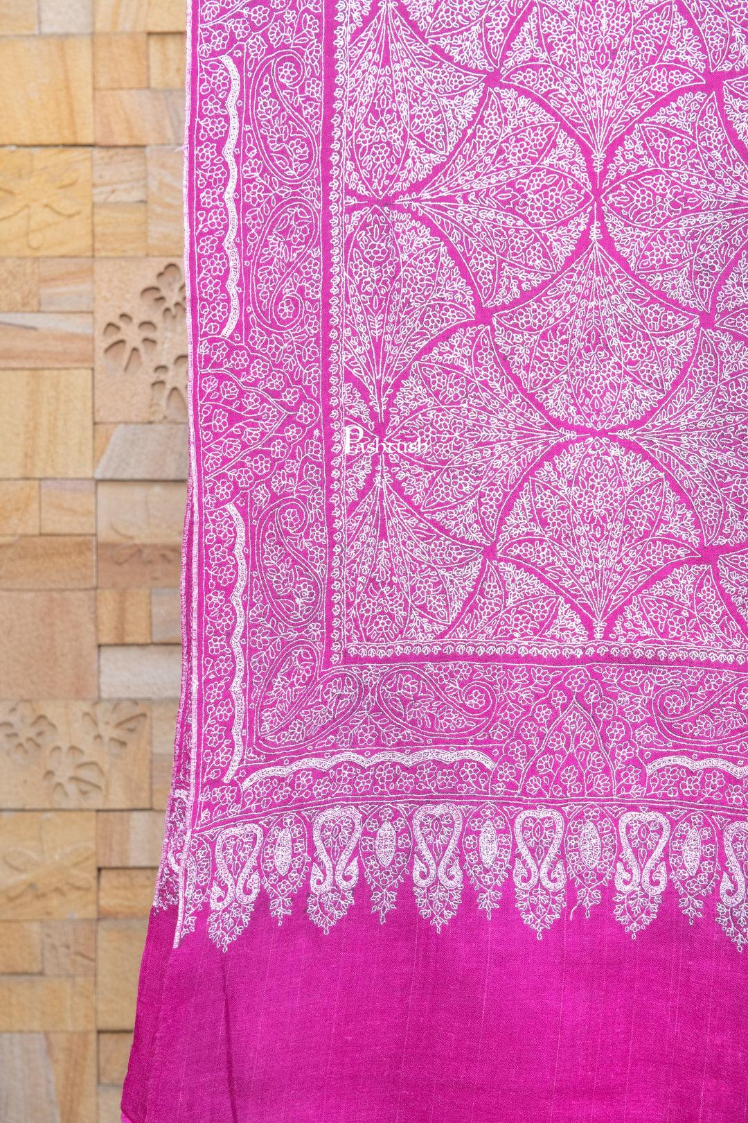 Pashtush India Womens Shawls Pashtush  Pure Pashmina Shawl, Sozni Hand Embroidery, Hand Woven, Tonal Design, Magenta
