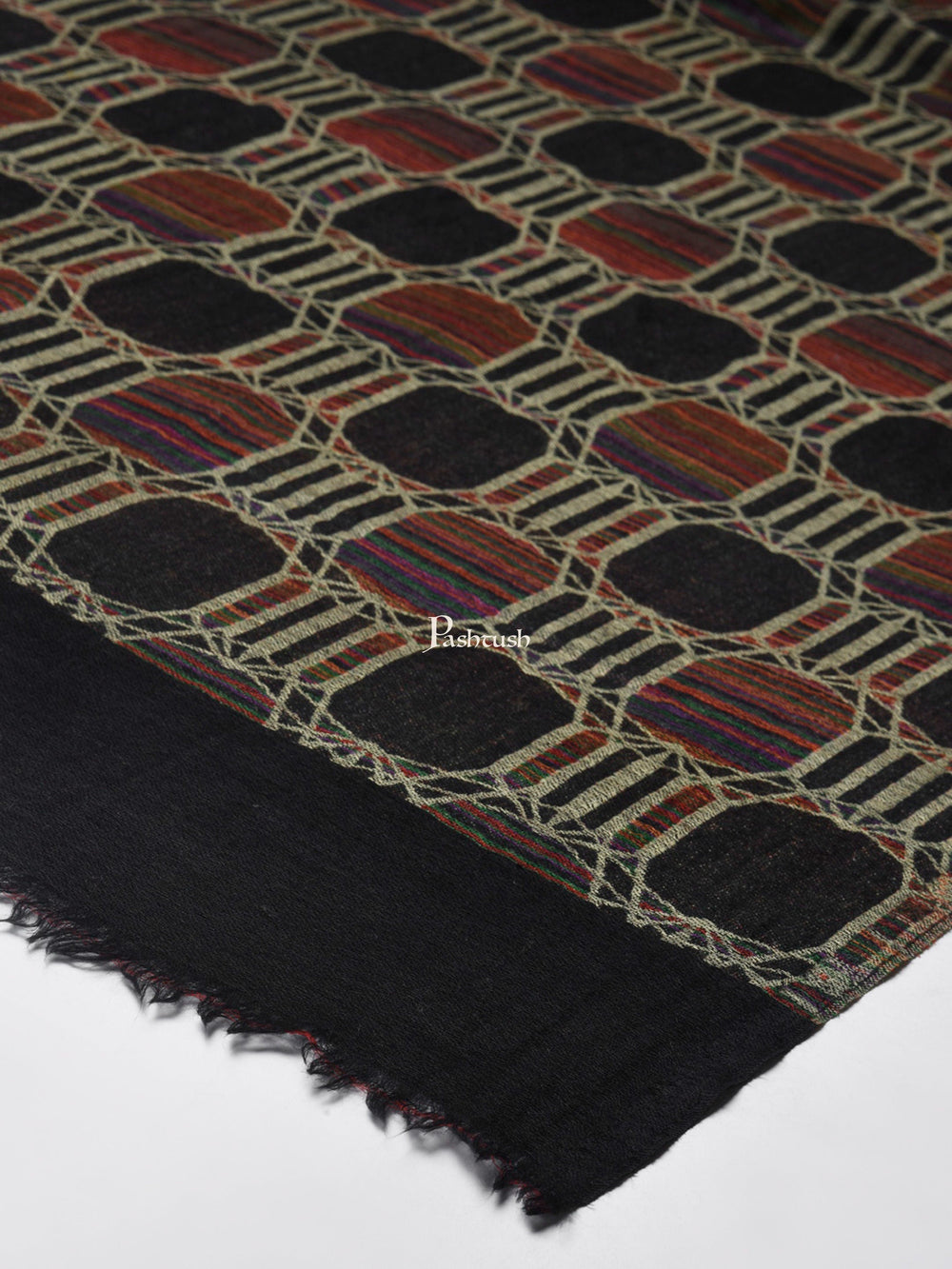 Pashtush India Womens Stoles and Scarves Scarf Pashtush Pure Wool, Honeycomb Weave Stole, With Woolmark Certificate, Black