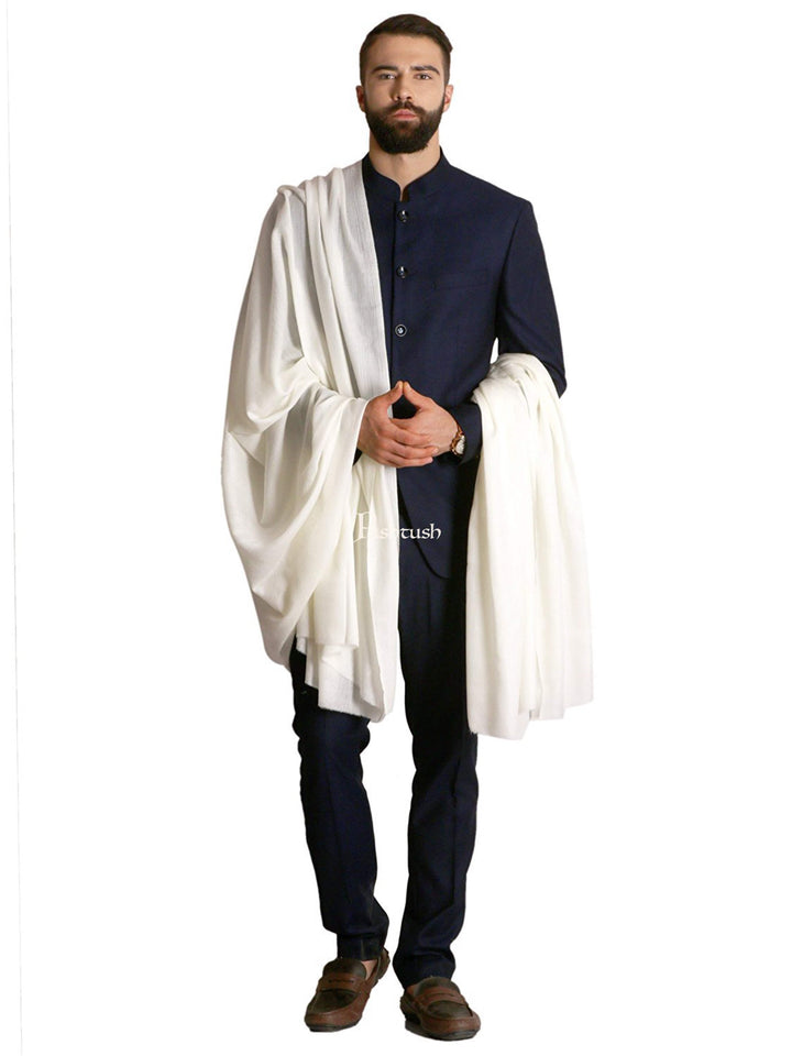 Pashtush India Mens Shawls Gents Shawl Pashtush Ring Mens 100% Pure wool Shawl, Full Size - Ivory