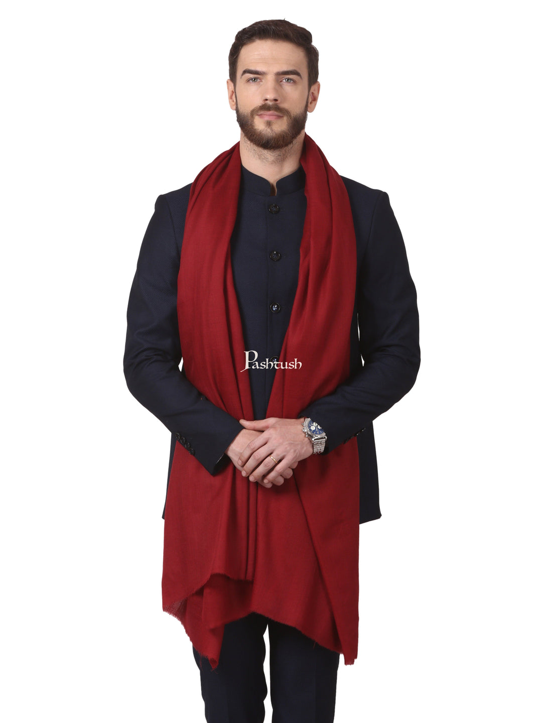 Pashtush India Mens Shawls Gents Shawl Pashtush Royal And Classy Fine Wool Mens Shawl (Maroon)