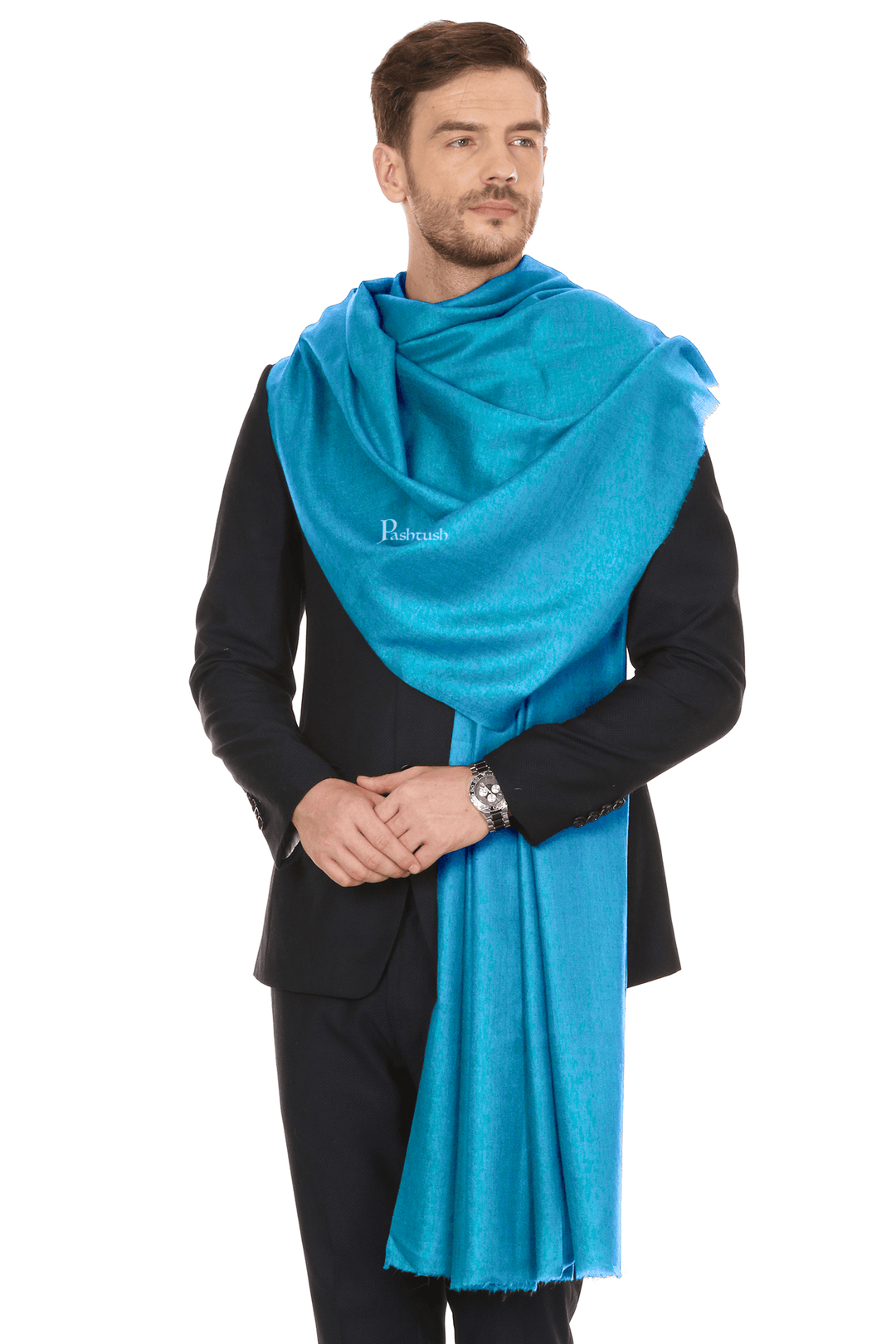 Pashtush India Mens Shawls Gents Shawl Pashtush Royal And Classy Fine Wool Mens Stole, Arabic Sea Blue