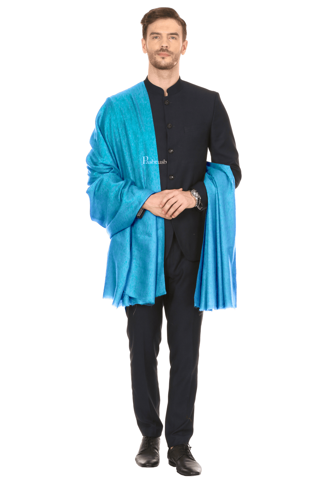 Pashtush India Mens Shawls Gents Shawl Pashtush Royal And Classy Fine Wool Mens Stole, Arabic Sea Blue