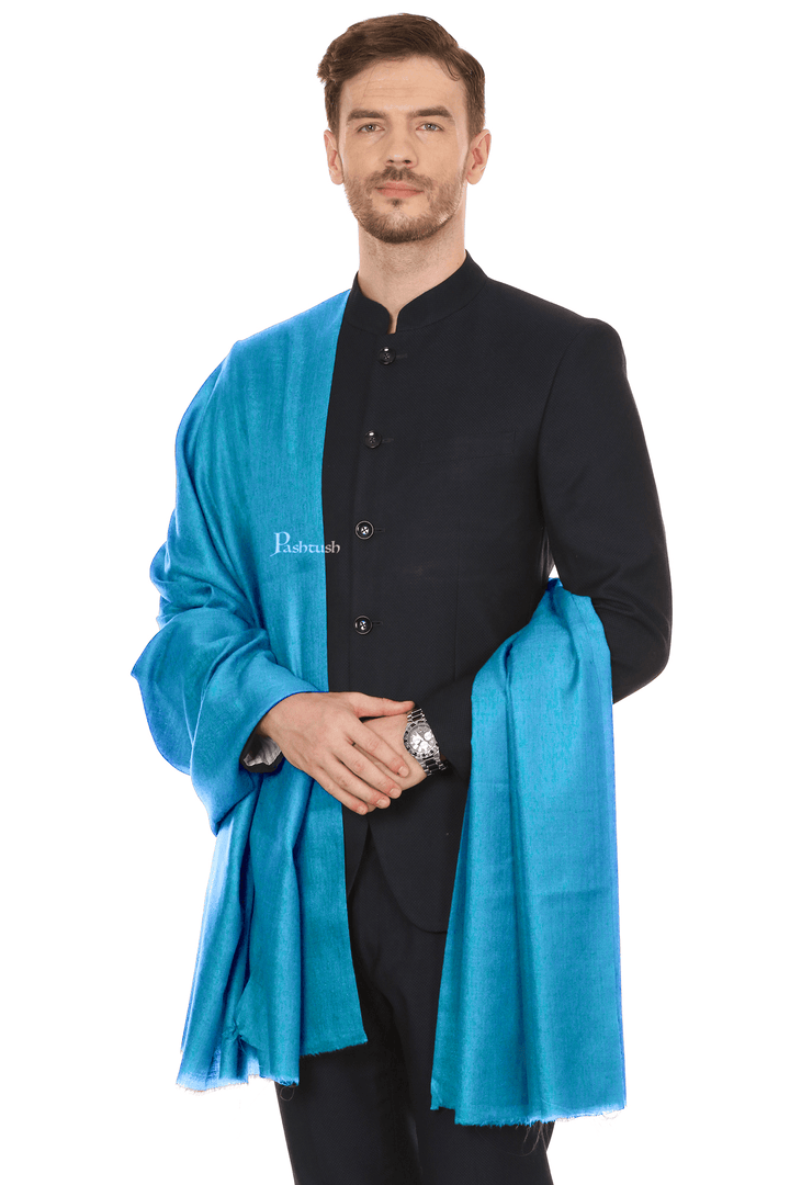 Pashtush India Mens Shawls Gents Shawl Pashtush Royal And Classy Fine Wool Mens Stole, Arabic Sea Blue
