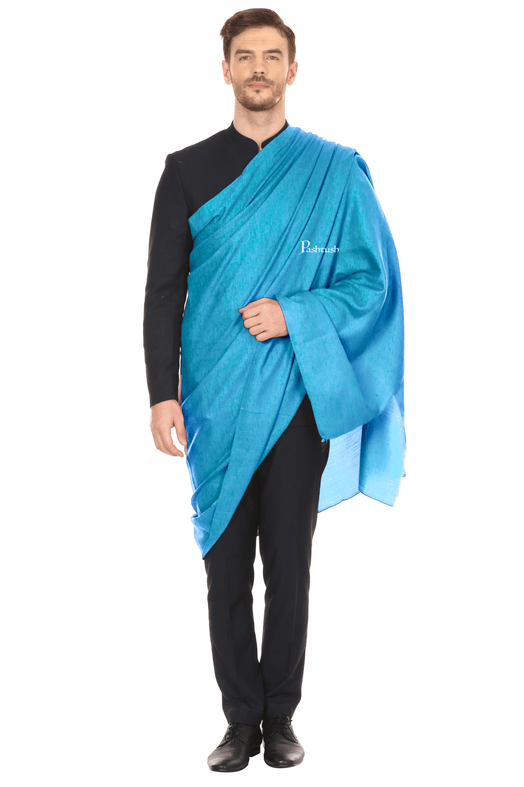 Pashtush India Mens Shawls Gents Shawl Pashtush Royal And Classy Fine Wool Mens Stole, Arabic Sea Blue