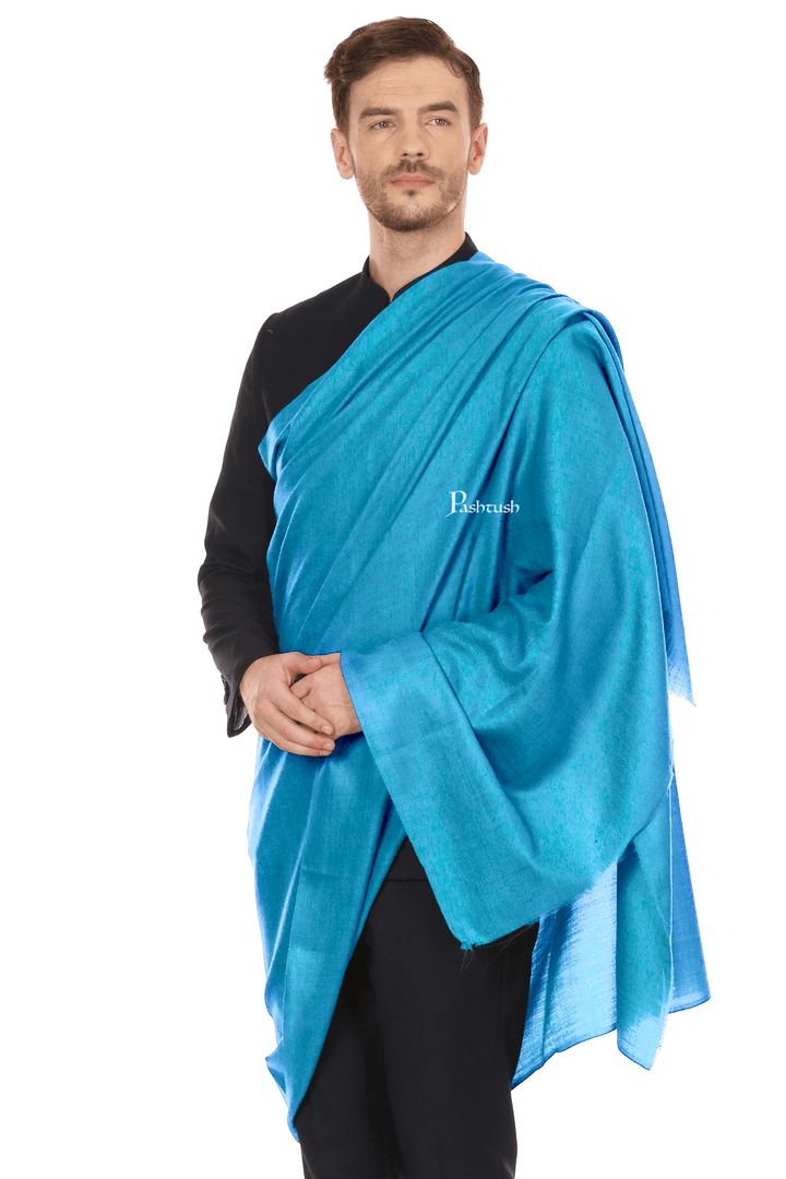 Pashtush India Mens Shawls Gents Shawl Pashtush Royal And Classy Fine Wool Mens Stole, Arabic Sea Blue
