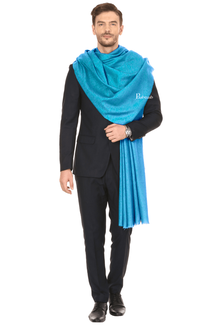 Pashtush India Mens Shawls Gents Shawl Pashtush Royal And Classy Fine Wool Mens Stole, Arabic Sea Blue