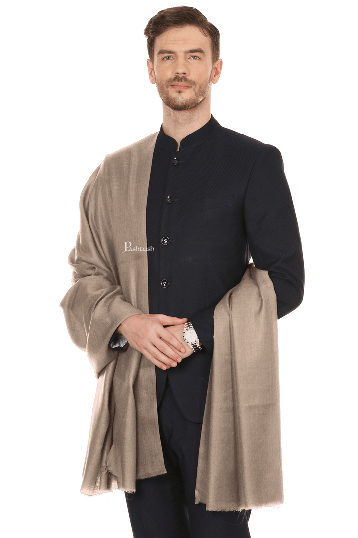 Pashtush India Mens Shawls Gents Shawl Pashtush Royal And Classy Fine Wool Mens Stole, Beige
