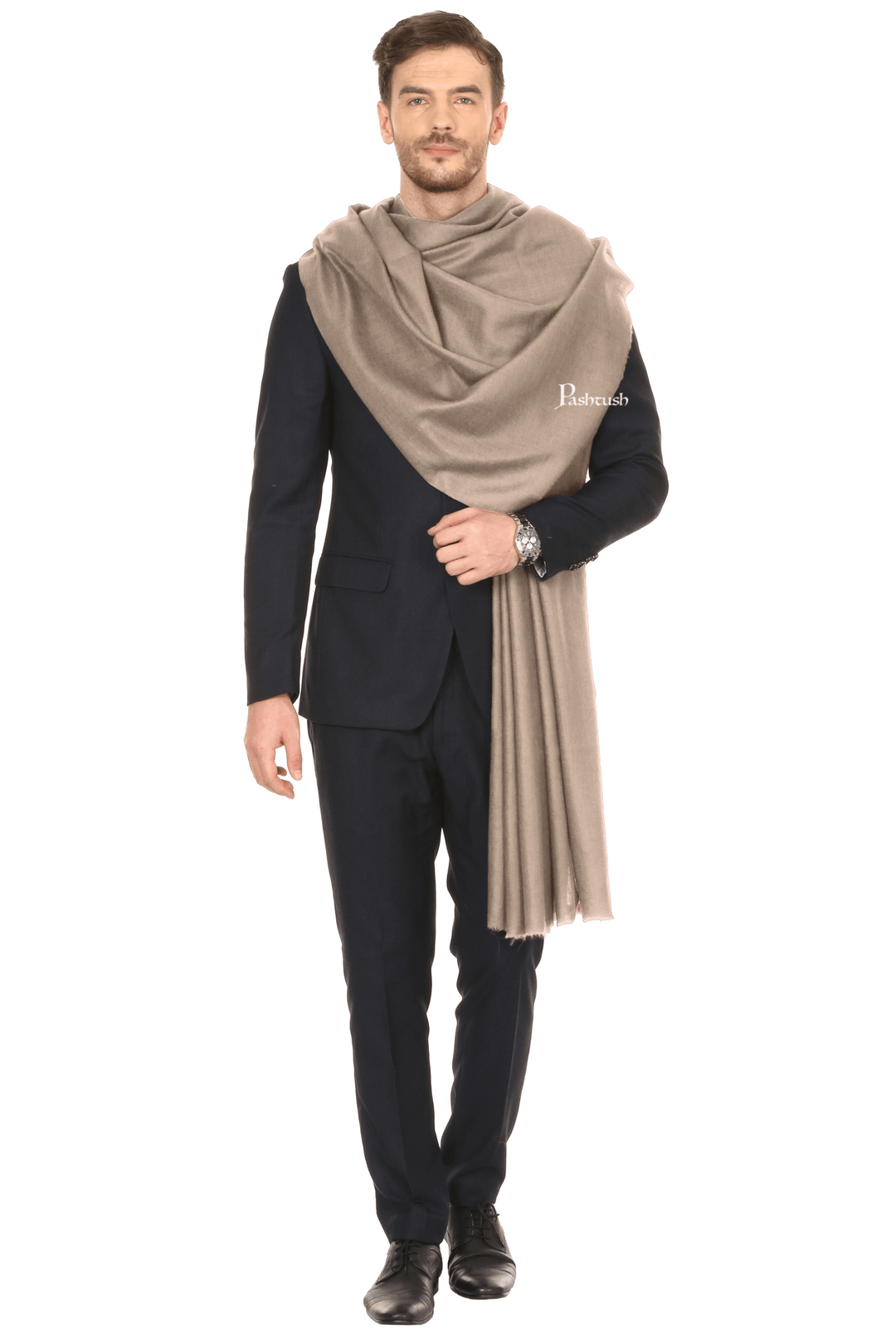 Pashtush India Mens Shawls Gents Shawl Pashtush Royal And Classy Fine Wool Mens Stole, Beige