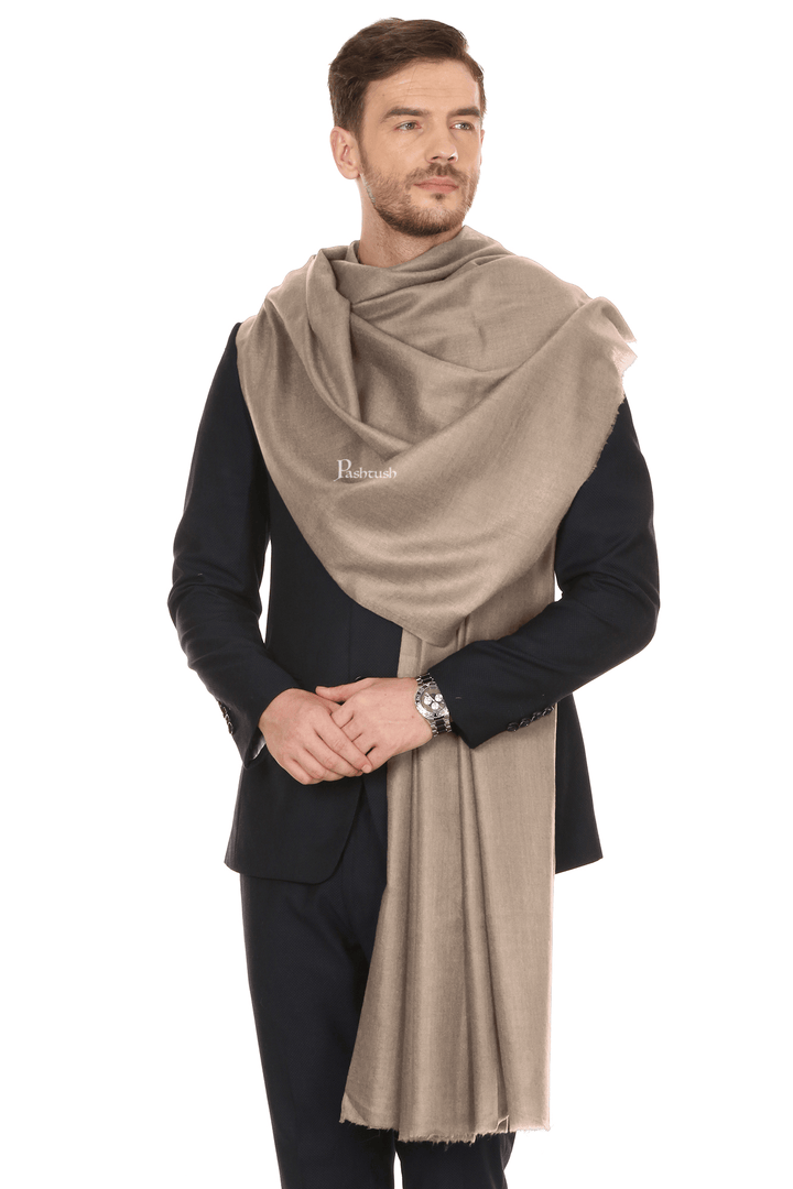 Pashtush India Mens Shawls Gents Shawl Pashtush Royal And Classy Fine Wool Mens Stole, Beige