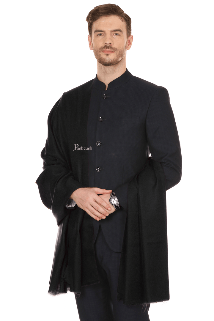 Pashtush India Mens Shawls Gents Shawl Pashtush Royal And Classy Fine Wool Mens Stole, Black
