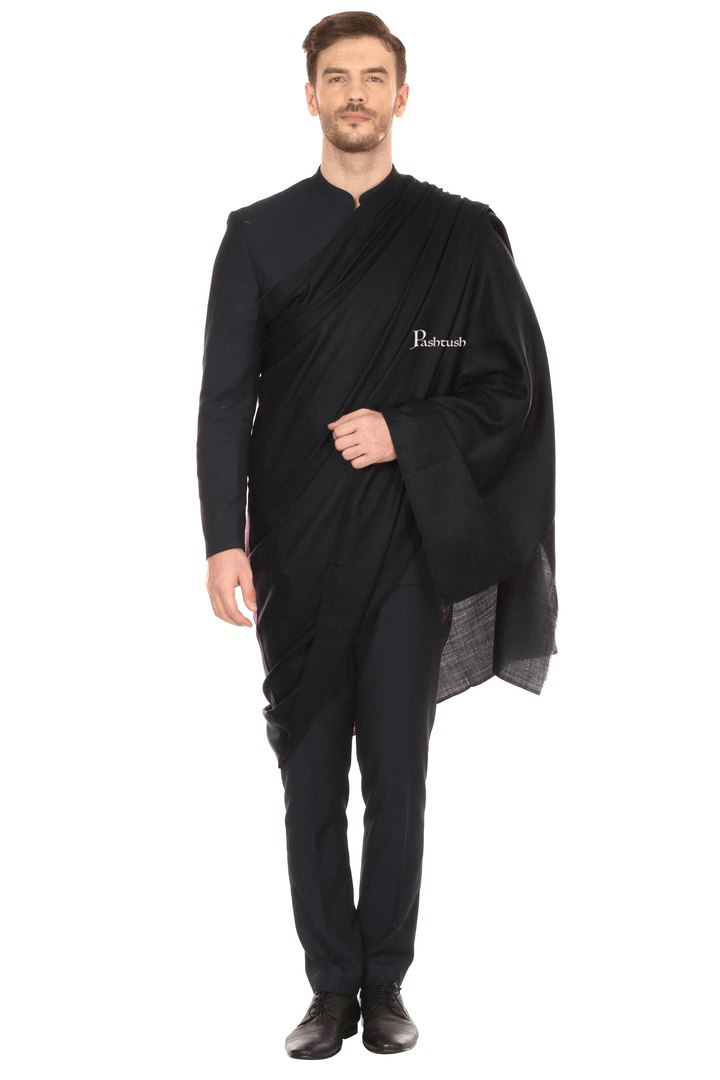 Pashtush India Mens Shawls Gents Shawl Pashtush Royal And Classy Fine Wool Mens Stole, Black