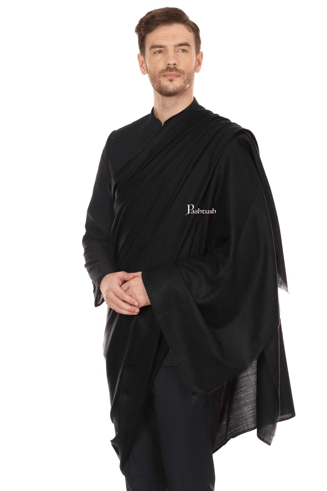 Pashtush India Mens Shawls Gents Shawl Pashtush Royal And Classy Fine Wool Mens Stole, Black