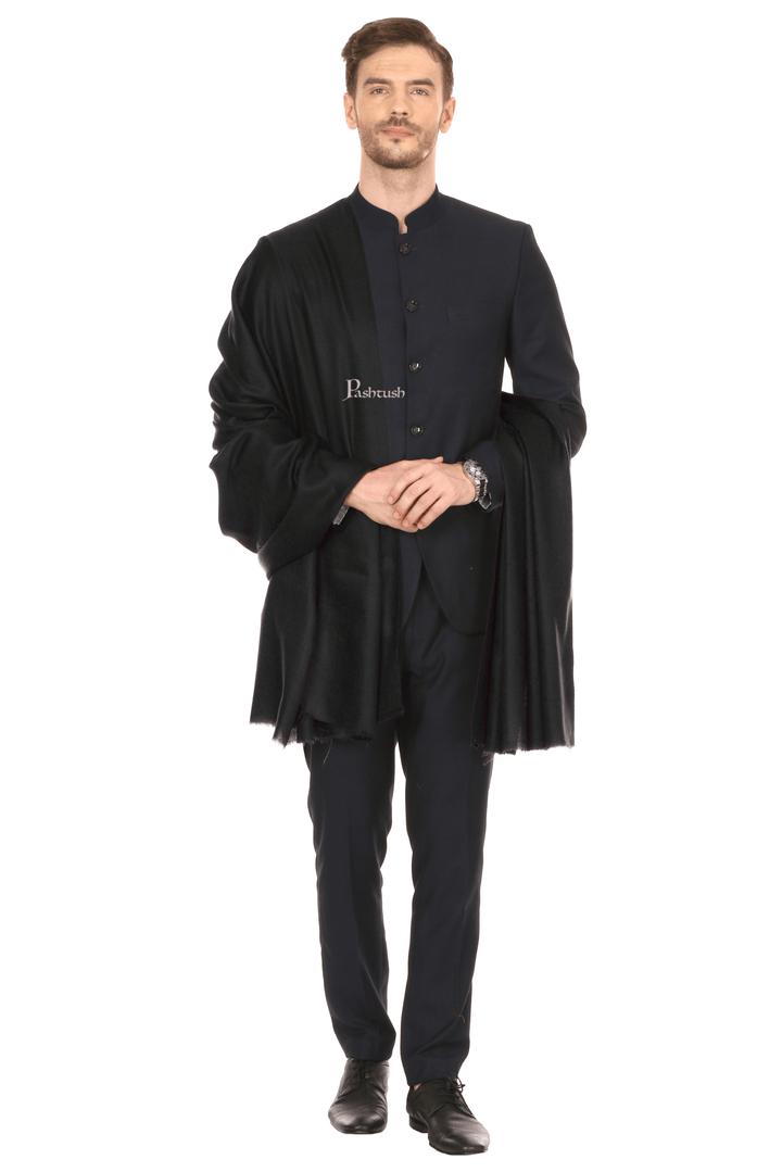 Pashtush India Mens Shawls Gents Shawl Pashtush Royal And Classy Fine Wool Mens Stole, Black