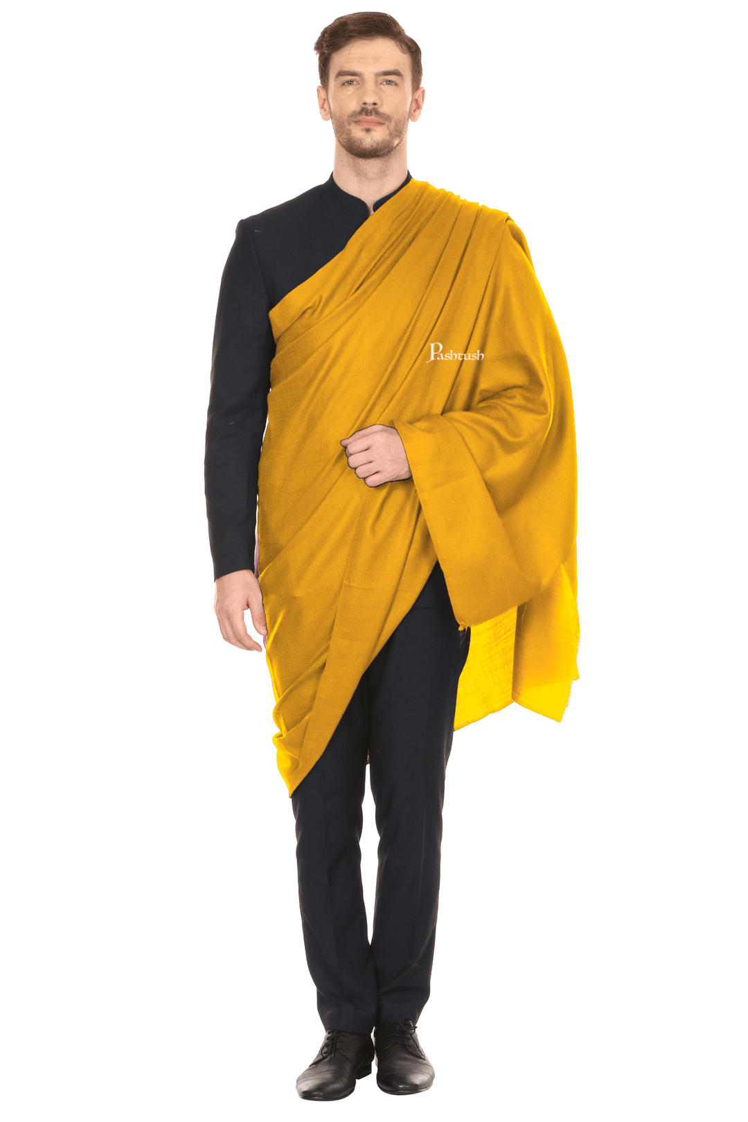 Pashtush India Mens Shawls Gents Shawl Pashtush Royal And Classy Fine Wool Mens Stole, Mustard