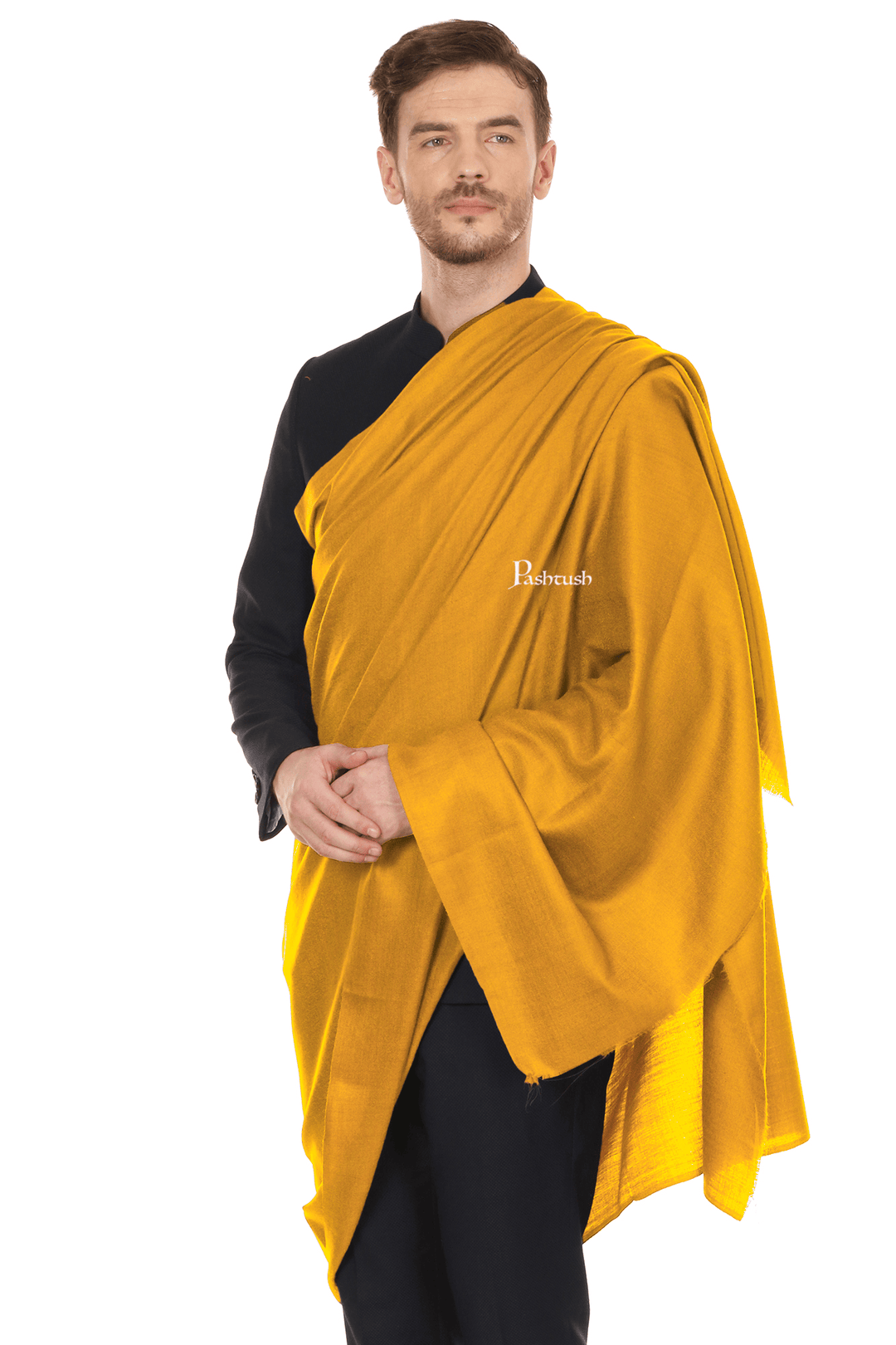 Pashtush India Mens Shawls Gents Shawl Pashtush Royal And Classy Fine Wool Mens Stole, Mustard